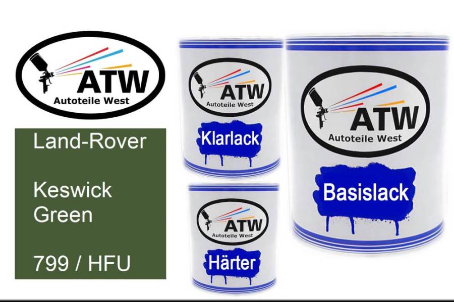 Land-Rover, Keswick Green, 799 / HFU: 1L Lackdose + 1L Klarlack + 500ml Härter - Set, von ATW Autoteile West.